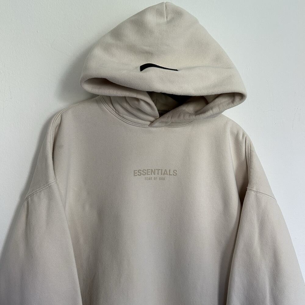 Fear Of God Essentials Cream Pullover Hoodie Oversized Sweatshirt Size Large Box